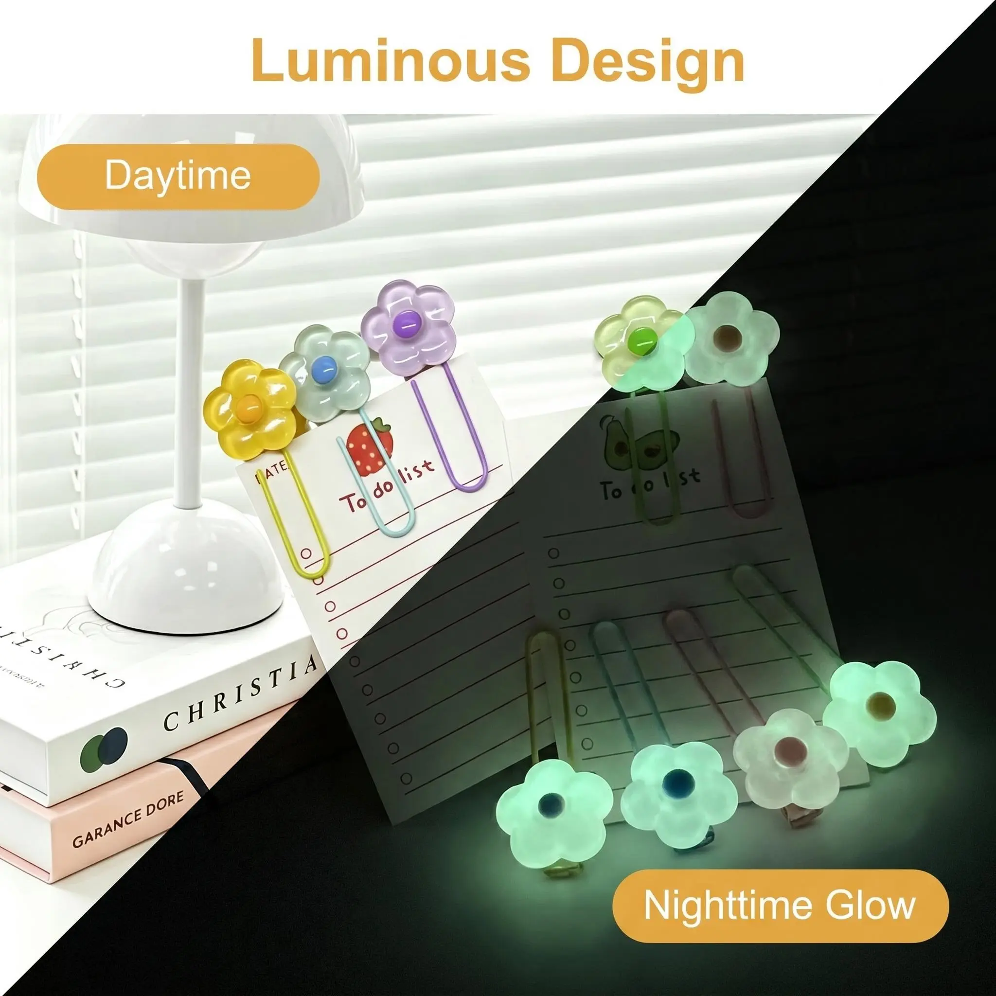 Night Glow Flower Bookmark, Luminous Design Paper Clip, Decorative Book Marker, Perfect for Reading Lovers, Unique Gift Idea