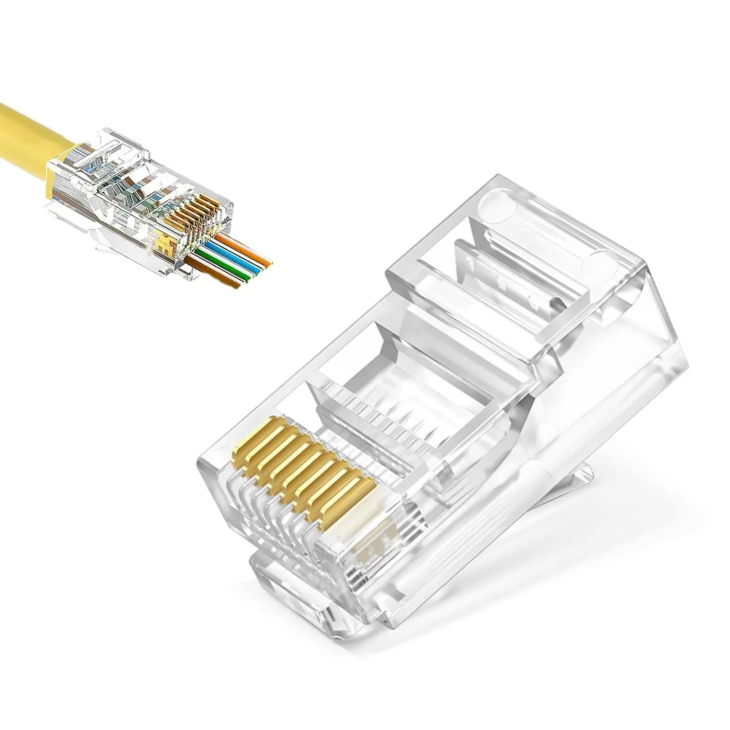 50-Pack Cat5e RJ45 Pass Through Networking Connector Ends, UTP Ethernet Parts for Solid/Stranded Cable