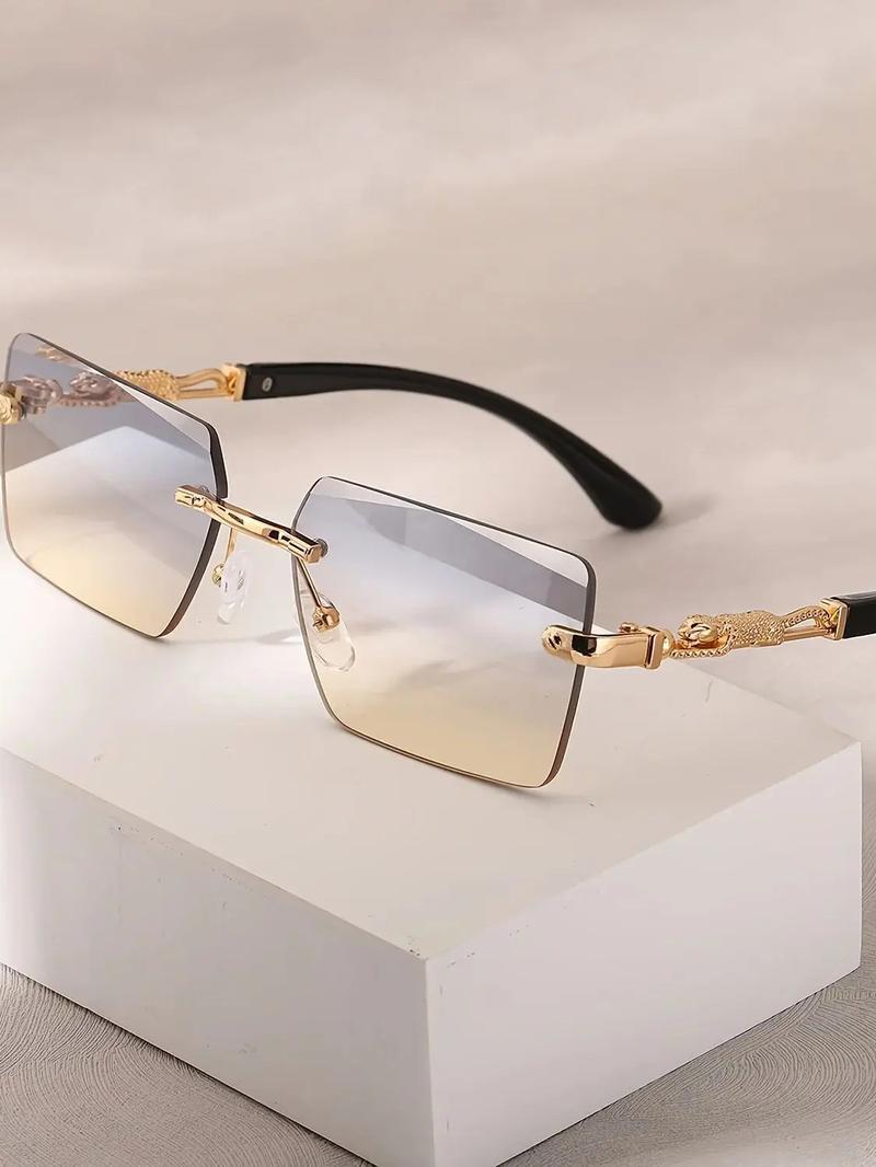 Gold Accented Rimless Sunglasses - Sophisticated Rectangle Frames with Full UV Protection, Lightweight Unisex Fashion Statement