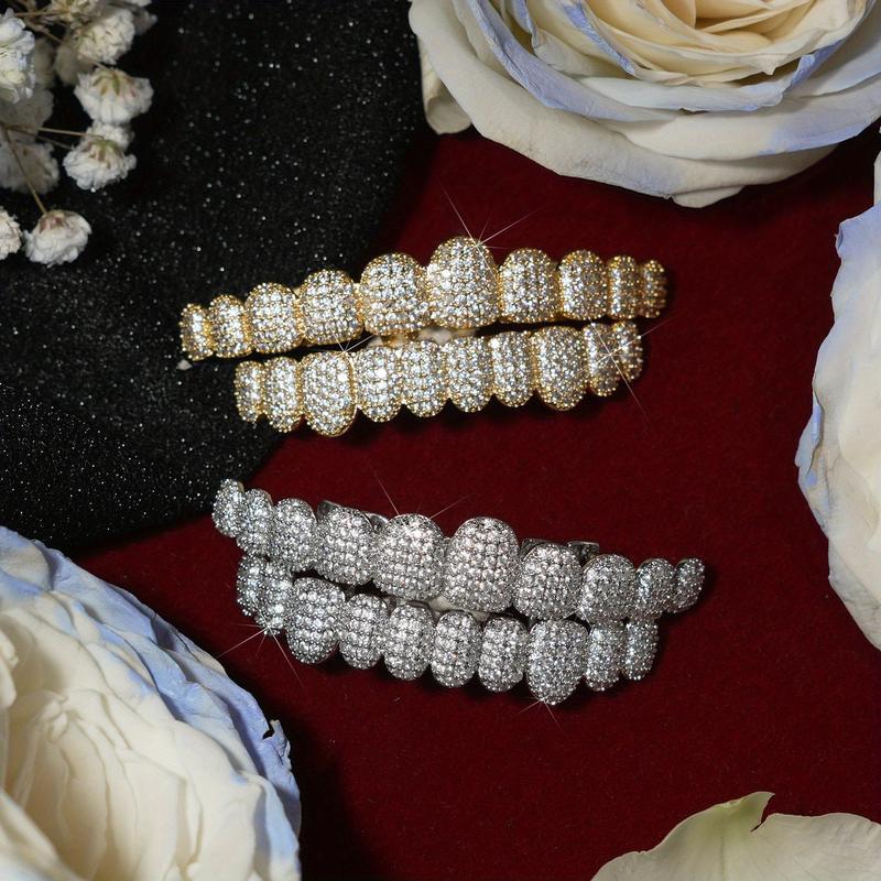 ZZHS Hip Hop Cubic Zirconia Teeth Grills 2pcs Set - 20pcs Top & Bottom Grills for Rappe and Cosplaye with Glittering Finish Oral Heart Shaped Brackets Ceramic BracesTALISA