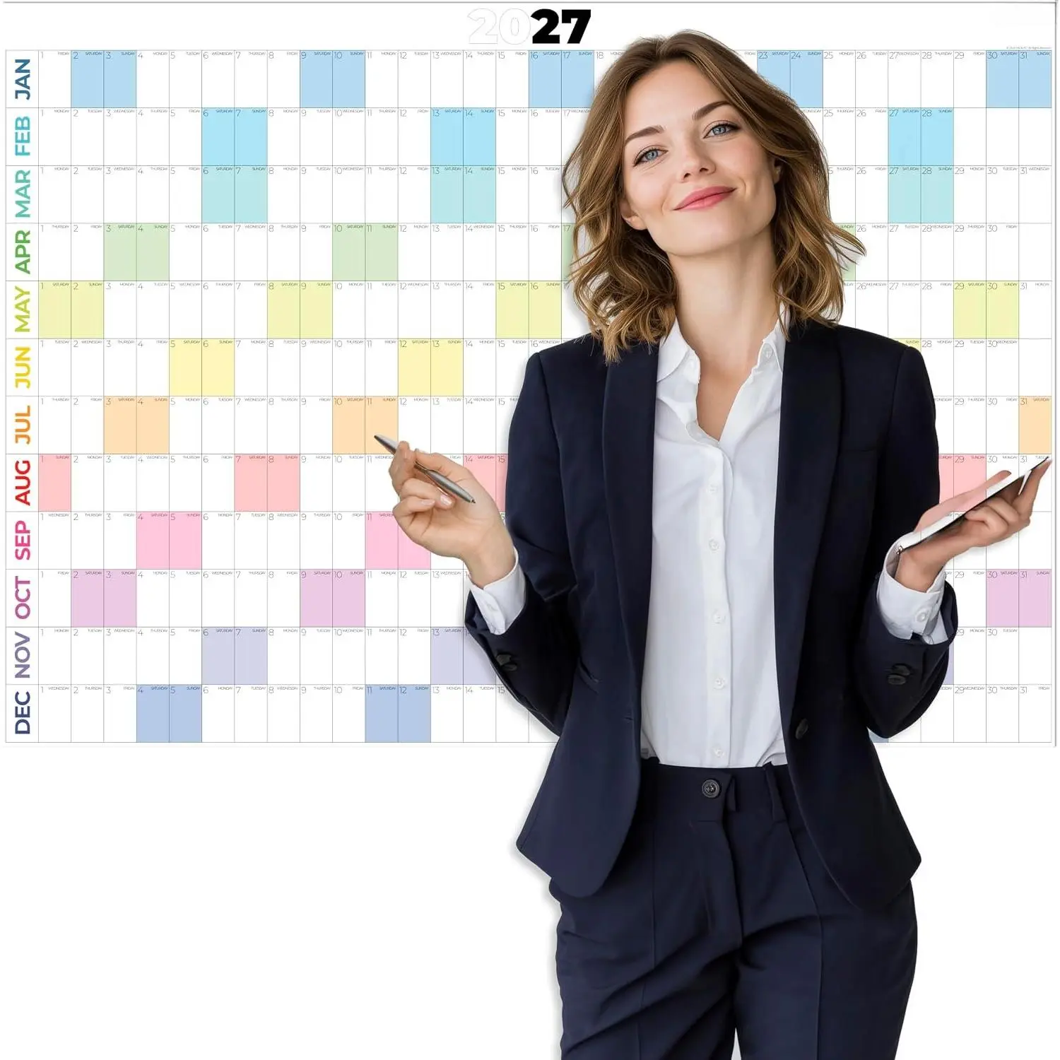 2027 Full Year Wall Calendar –  Horizontal Year Calendar Poster 33.1" x 23.4" (DIN A1) | Full Year   Page | Vertical & Horizontal Yearly Planner for Family, School & Office