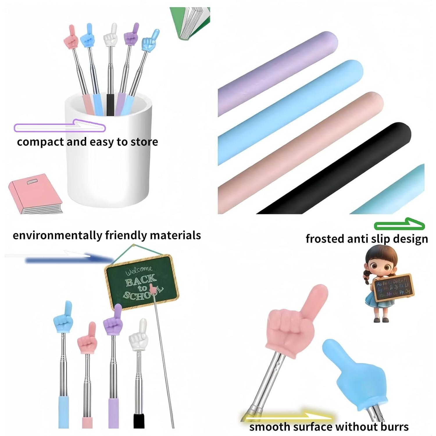 3 count Telescopic Pointer Finger Stick for Teachers with Finger Design Retractable Hand Pointer, Extendable Pointing Stick for Classroom?Elementary