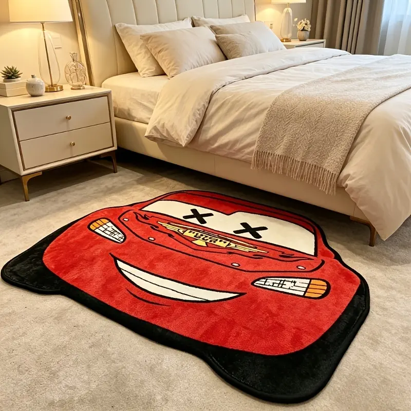 Living room bedroom decoration carpet cute cartoon bathroom door mat interesting design cloakroom lounge carpet racing style entry hall carpet red contrasting color game area non-slip carpet creative sports car bedside washable carpet Decorative Mats