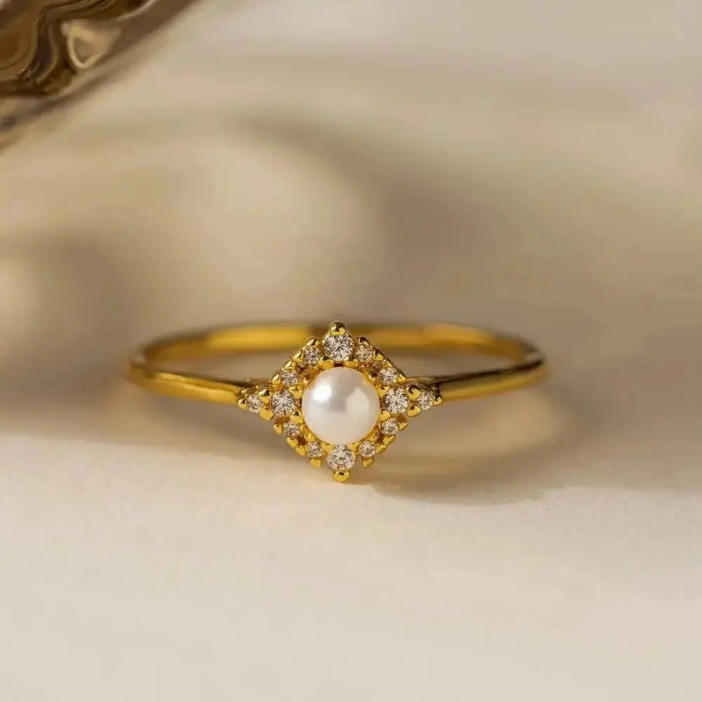 Real 925 Sterling Silver Fashion Mini Pearl Engagement Ring for Women Rings Female Gold Color Fine Jewelry Gift