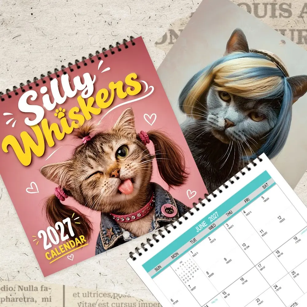 Silly Whiskers Funny Cat 2027 Desk Calendar, 12 Months Cute Pet Decor, Perfect Gift for Cat Lovers, Unique Office Accessory