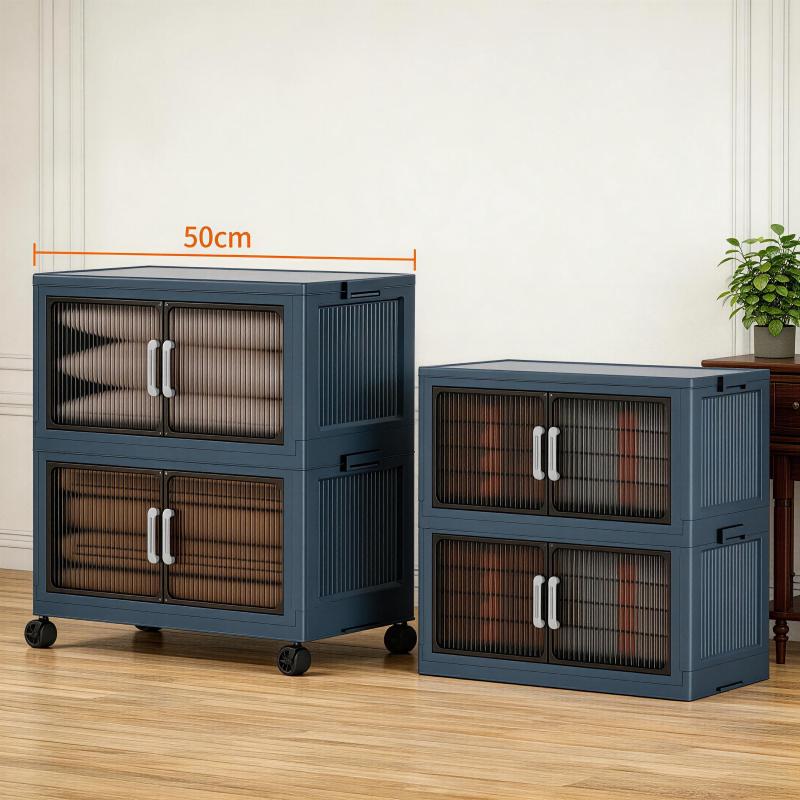 Folding 5 Tier Plastic Storage Bins with Wheels - Stackable Collapsible Storage Containers & Organizers for Daily Use