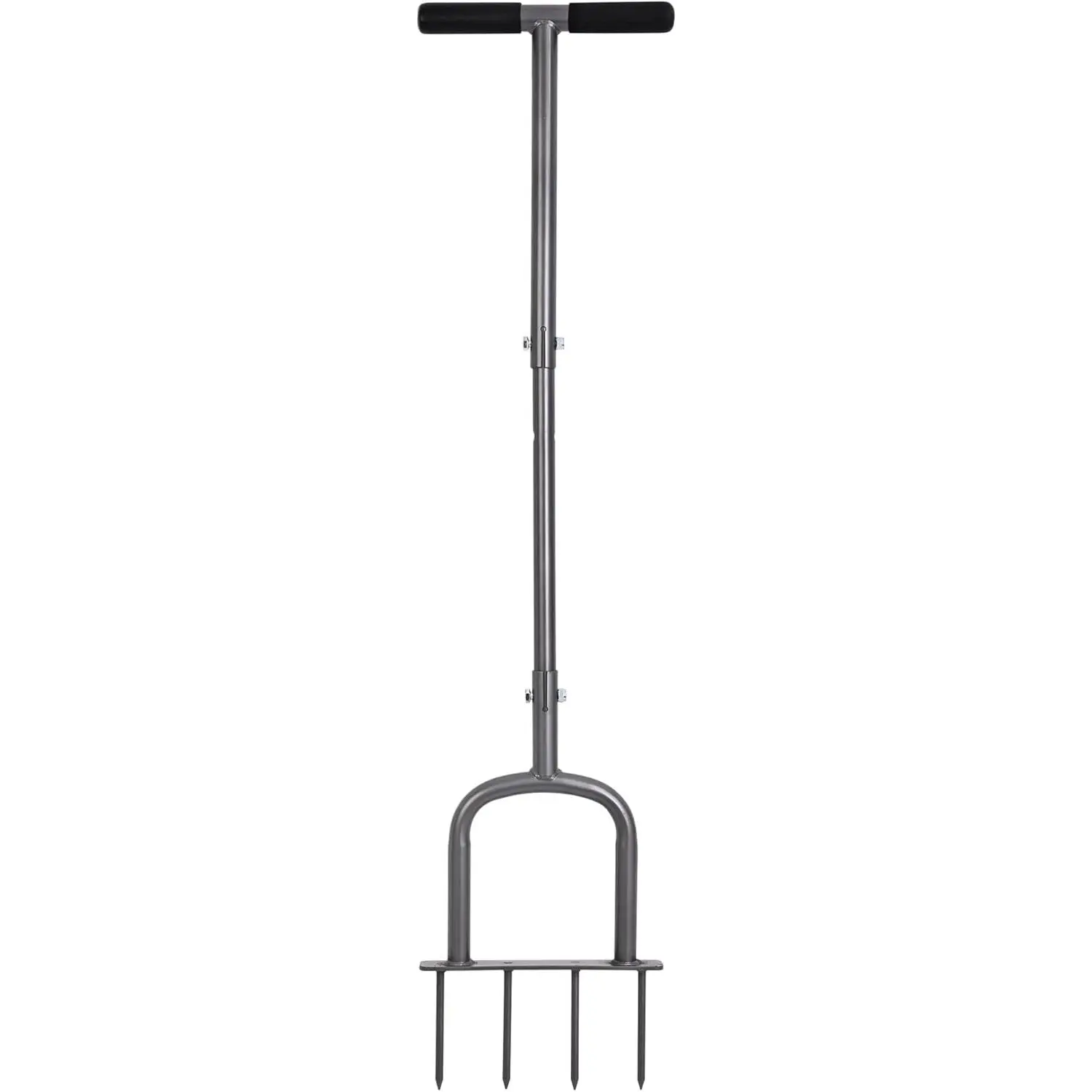 Manual Lawn Aerator for Compacted Soil Aerating - Height Adjustable Handheld Spike Aerator with 4 Steel Tines