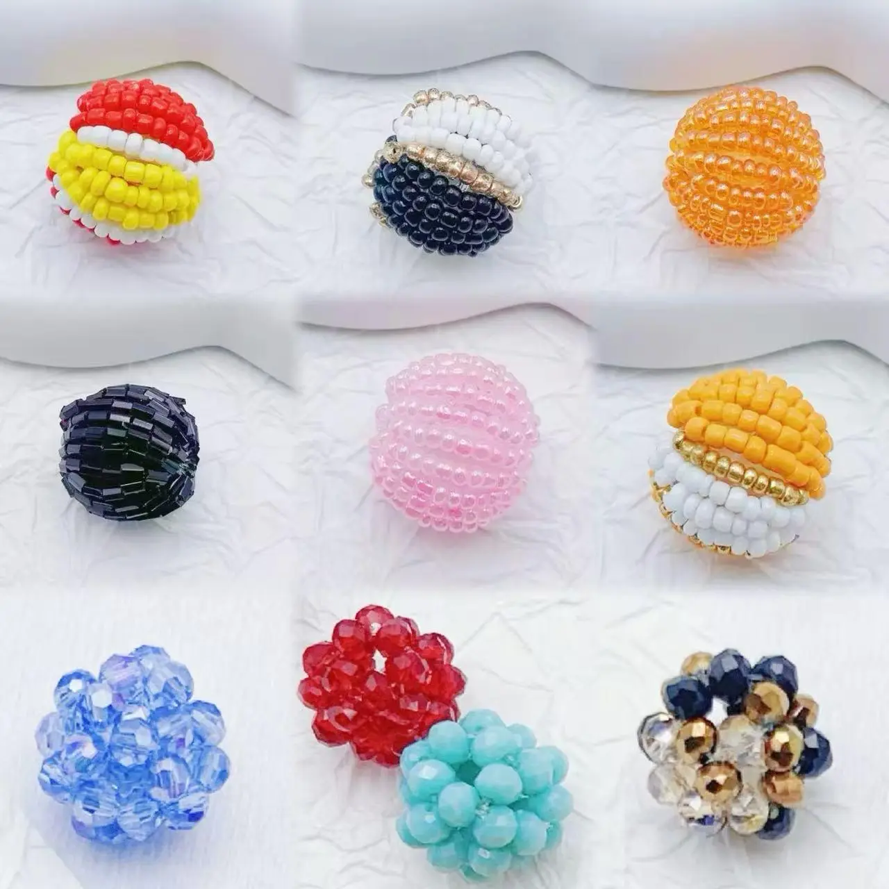 Sage--P23--Mix Styles 16mm Handmade Braided Crystal Seed Beads Ball Beads