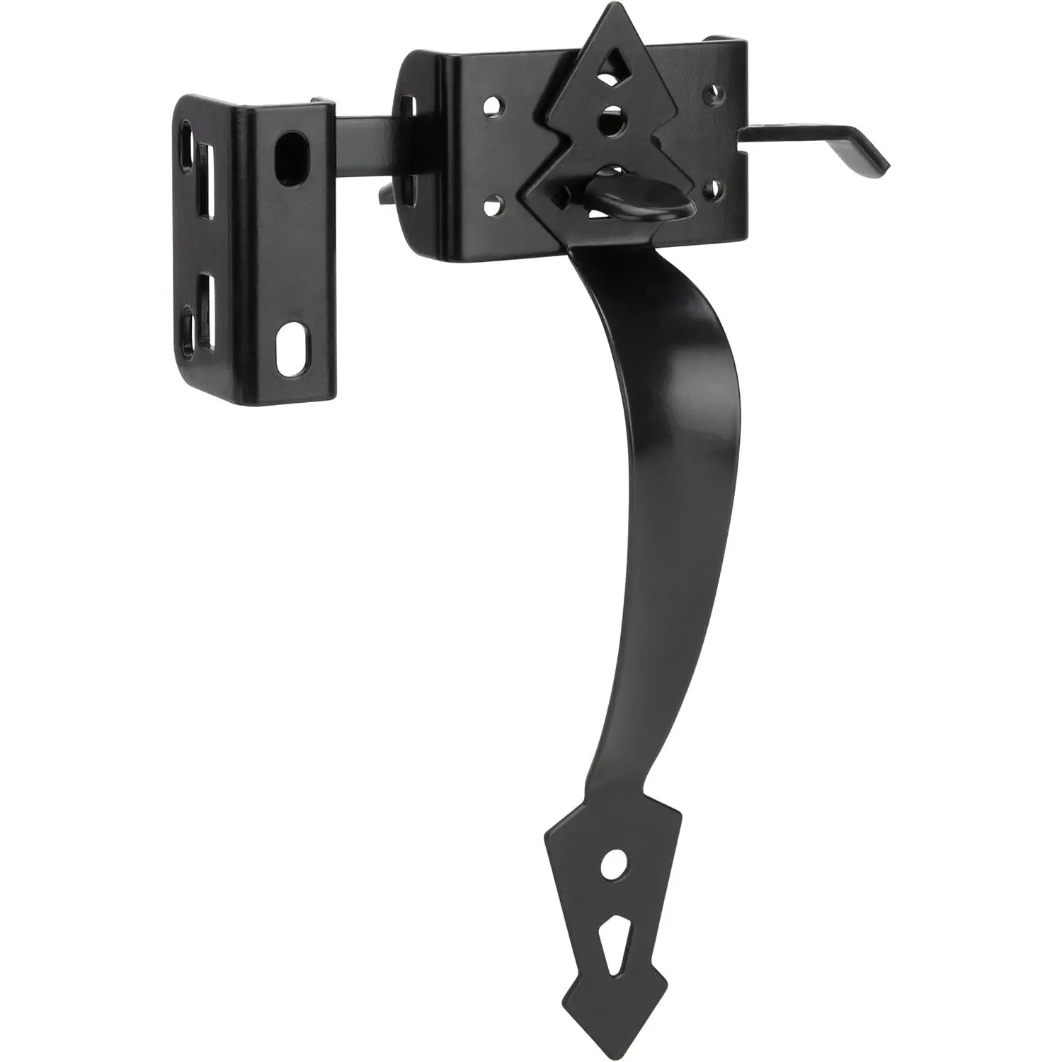 Thumb Gate Latch for Wooden Fence, Self Closing Gate Fence Latch with Decorative Handle, Heavy Duty Door Latch Gate Lock Hardware Kit for Outdoor Garden, Pool, Metal Gate, Vinyl Fence, Black Finish