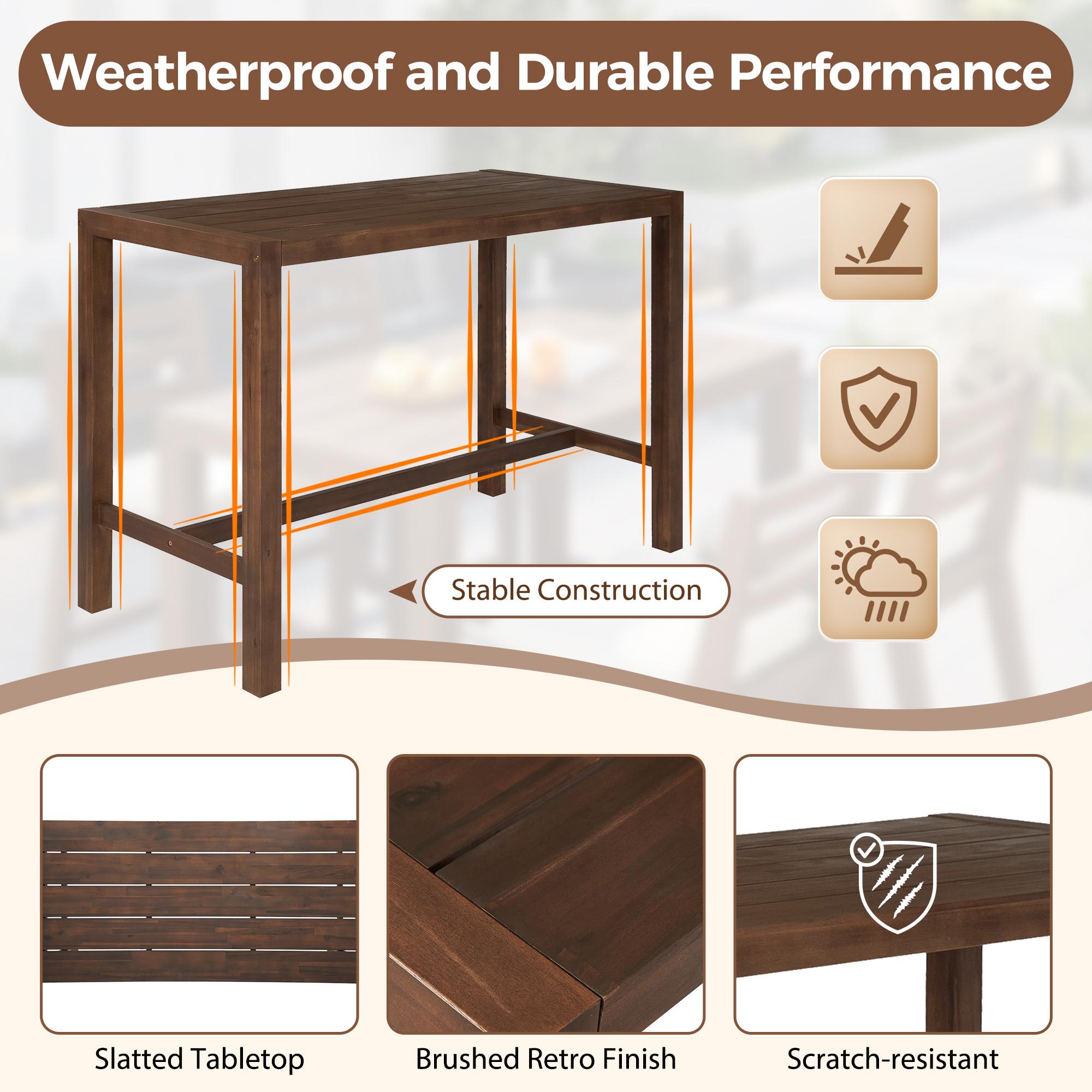 ARCH TREXM 5-Piece Rustic Patio Bar Set, Patio Table and Chairs Set with Ergonomic Chairs, Solid Wood Slatted Tabletop for Poolside, Balcony, Backyard, Porch (Mocha+Beige Cushion)