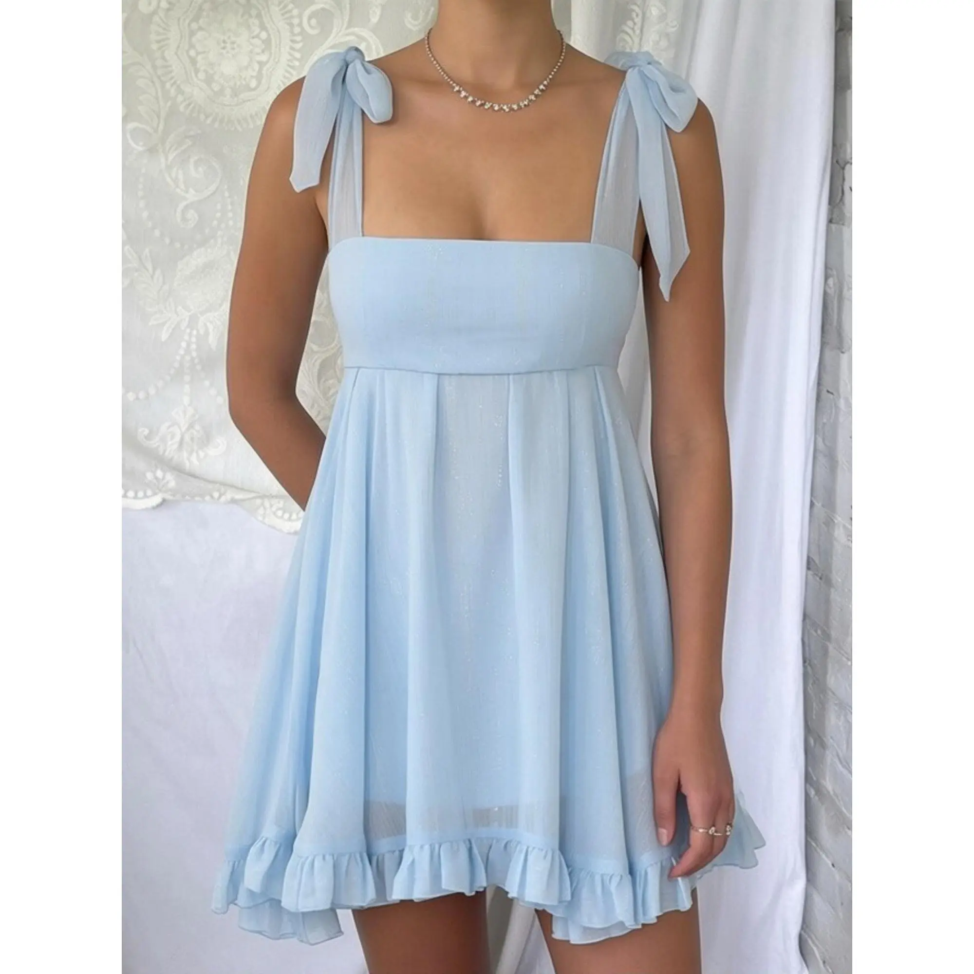 y2k Women Mini Dress Summer Striped/Floral Print Backless A-Line Party Dress for Beach Streetwear