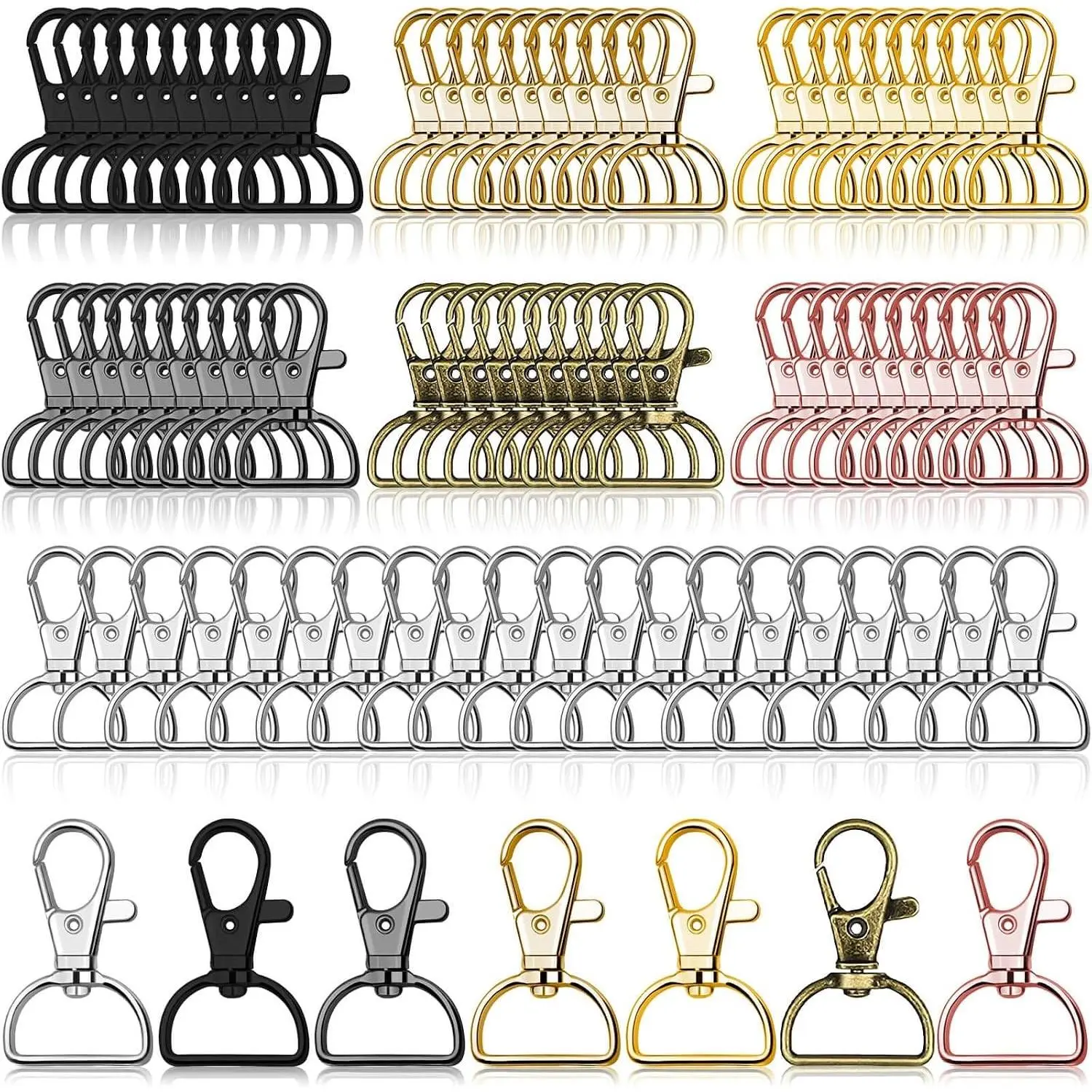 Swivel Clasp Hooks, 80Pcs Key Chain Clip Hooks, D Ring Clip Lanyard Hardware for Keychain Making, Lanyard Making, Purse Hardware, DIY Craft (1” Inside Width)