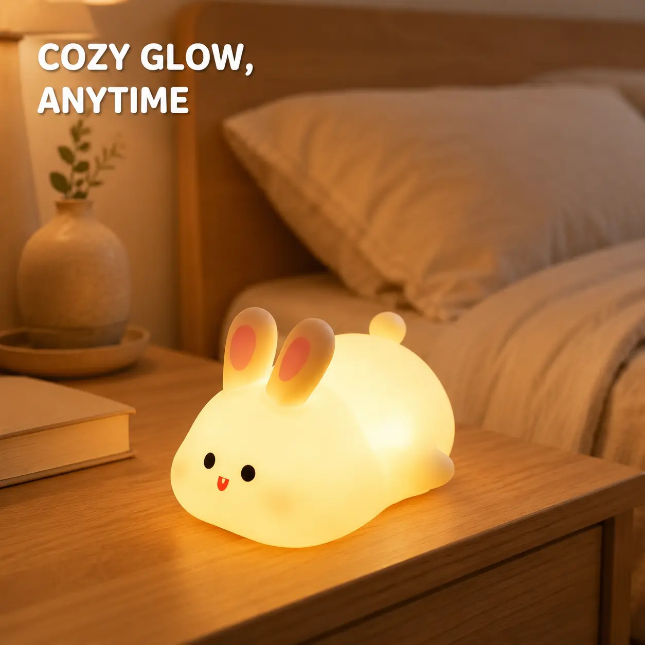 Rabbit‑Shaped Night Light, Soft Tap Night Light Ornament, Soft Touch, Office Desk, Bedroom & Kids Room Decor, Ambient Decorative Lamp, Ambient Lighting, Birthday Gift-YY1