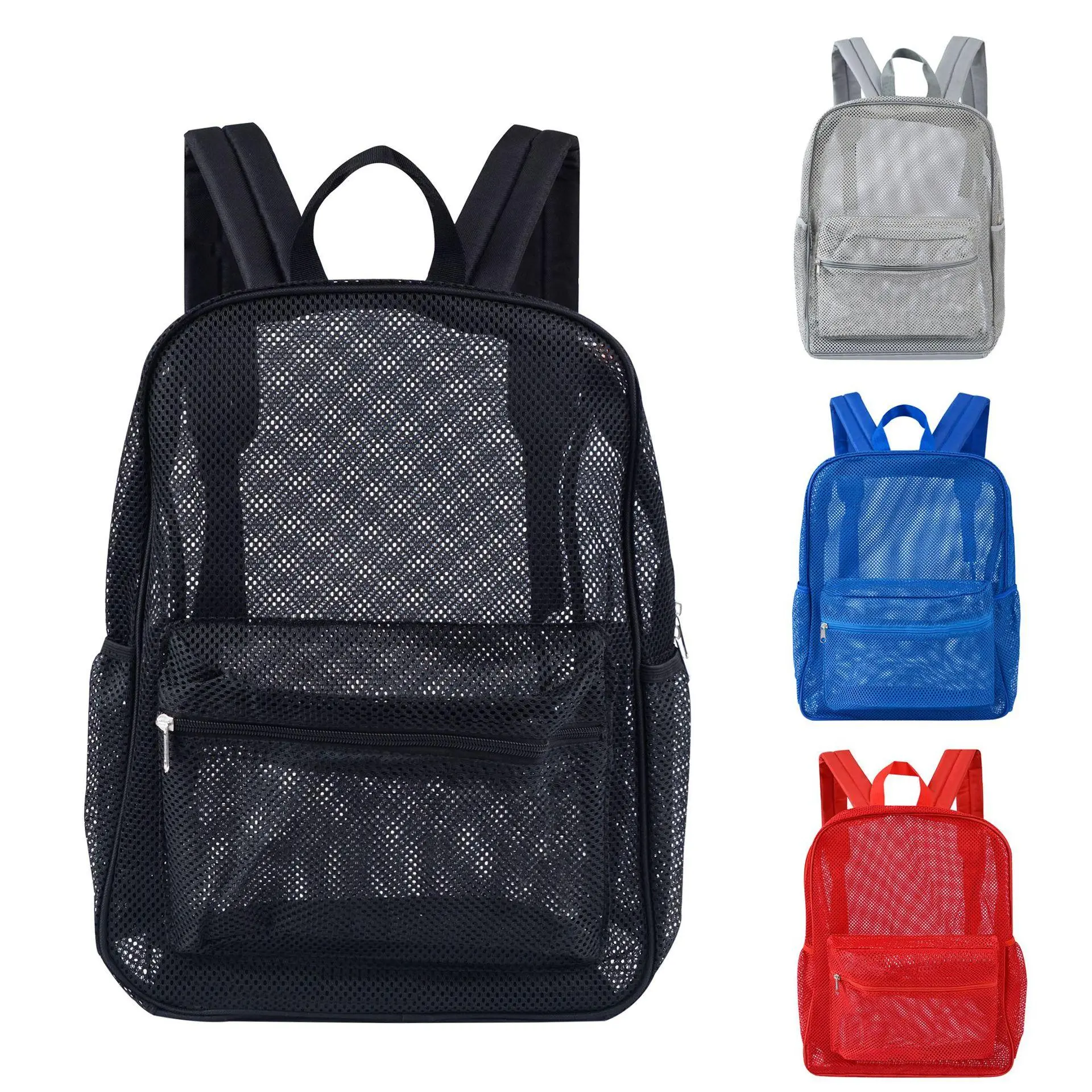 Open Weave Mesh Backpack for Adults, Large See-Through Daypack in Solid Colors with Zippered Pockets & Side Bottle Holders for Travel, Mesh Look, 30×14×43Cm, Adjustable Shoulder Strap, Casual College Backpack, Multi Function Backpack