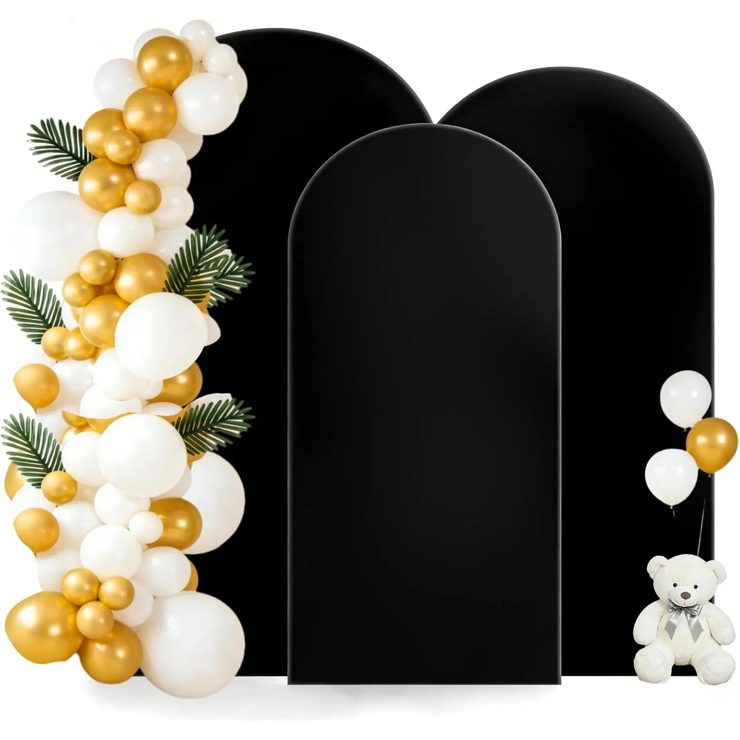 Wrinkle Free Black Arch Backdrop Cover Set of 3-6ft, 5ft, 4ft | Stretchy Spandex, Double-Sided,  360° Decor, for Birthday,  Shower, Graduation Party,  for Balloon