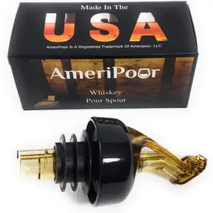 Whiskey Pourer for Liquor Bottles – With Flap - Made 100% In USA. Great Whiskey Gift For The Home Bar! (1, Amber - Large Cork)