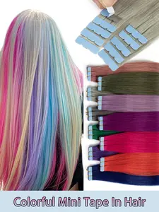 10pcs Mini Colorful Tape In Hair Extensions,Rainbow Color Hair Extensions Easy Operation Human Hair Wefts, Trendy Photo Must-Have, Create Atmosphere Shots