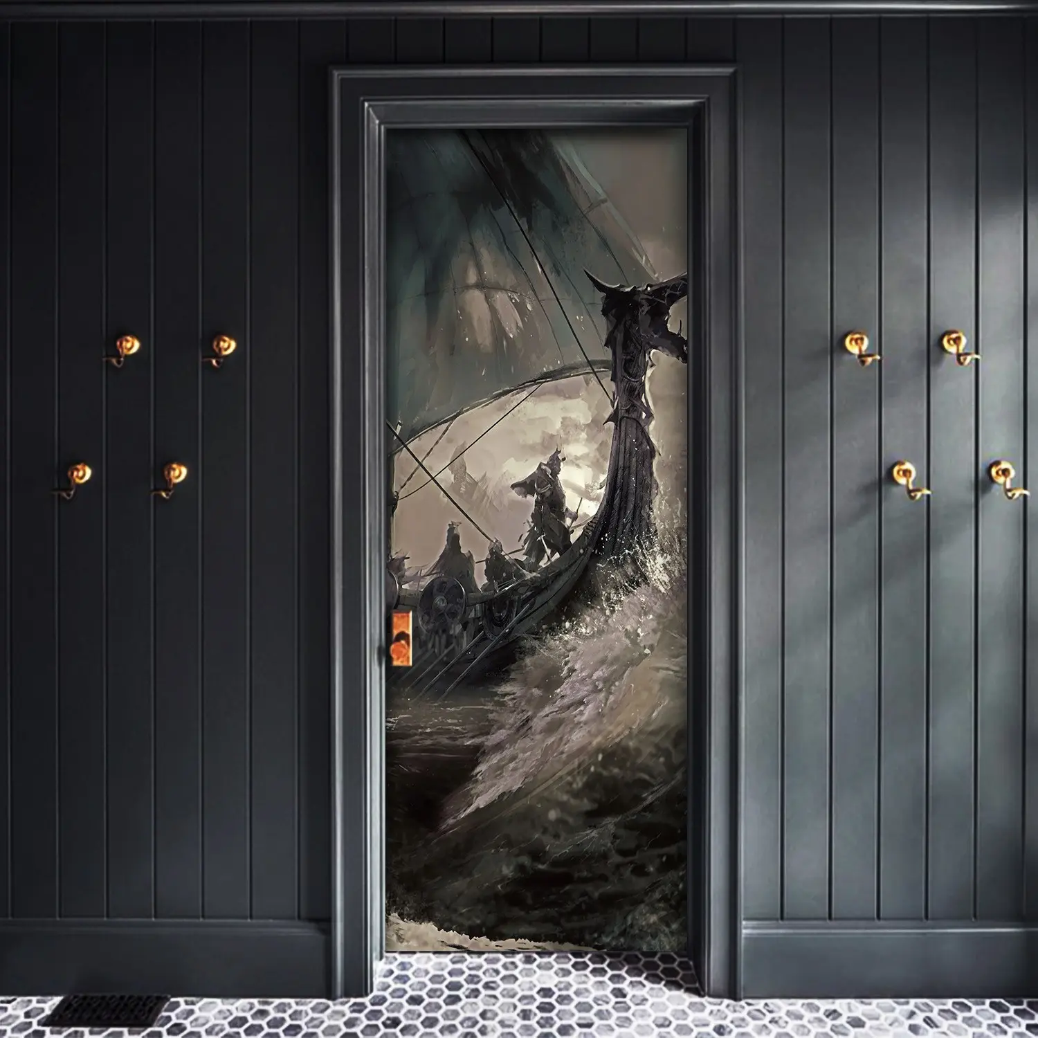 3D Sailboat Door Sticker, Waterproof and Dirt-Resistant, Decorative Door Decal for Entryway and Bedroom Wood Doors, Renovation Stickers