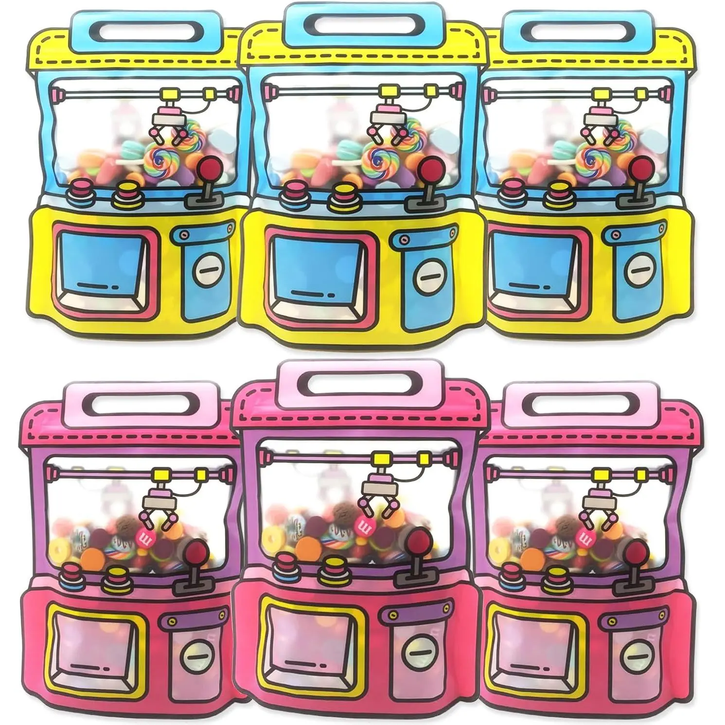 30PCS Cartoon Gift Bags with Handle Claw Machine Shape Goodie Bag Plastic Candy Cookie Storage Packaging For Wedding Birthday Baby Shower Party Supplies Snack Ziplock Seal Party Favor Bags