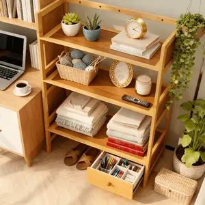Natural Wood Bookshelf for Small Spaces Solid Wood Storage Rack Floor Standing Bookcase Magazine Display Stand Home Office Living Room Organizer