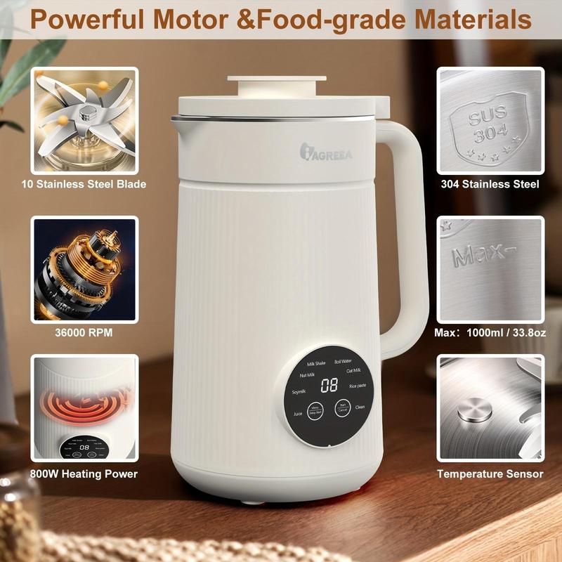 IAGREEA Automatic Nuts Milk Maker, Nut Milk Machine, Plug and Play 1000ML Milk Maker, Multifunctional Juicer for Coffee, Grain and Juice, Household Kitchen Appliances, Gift