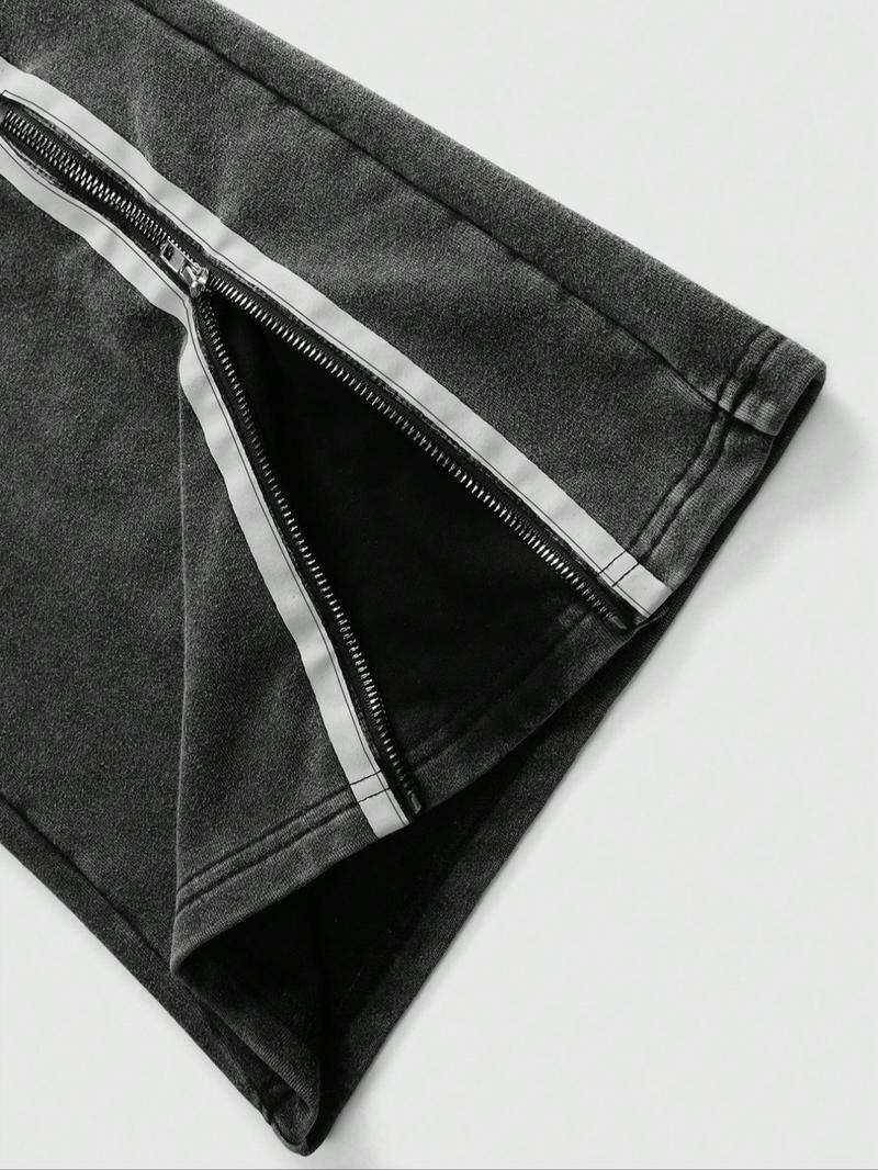 Men's Zipper Decorate Pants, Regular Fit Casual Street Comfy Pants for Spring & Fall, Men's Trousers for Daily Wear, Menswear