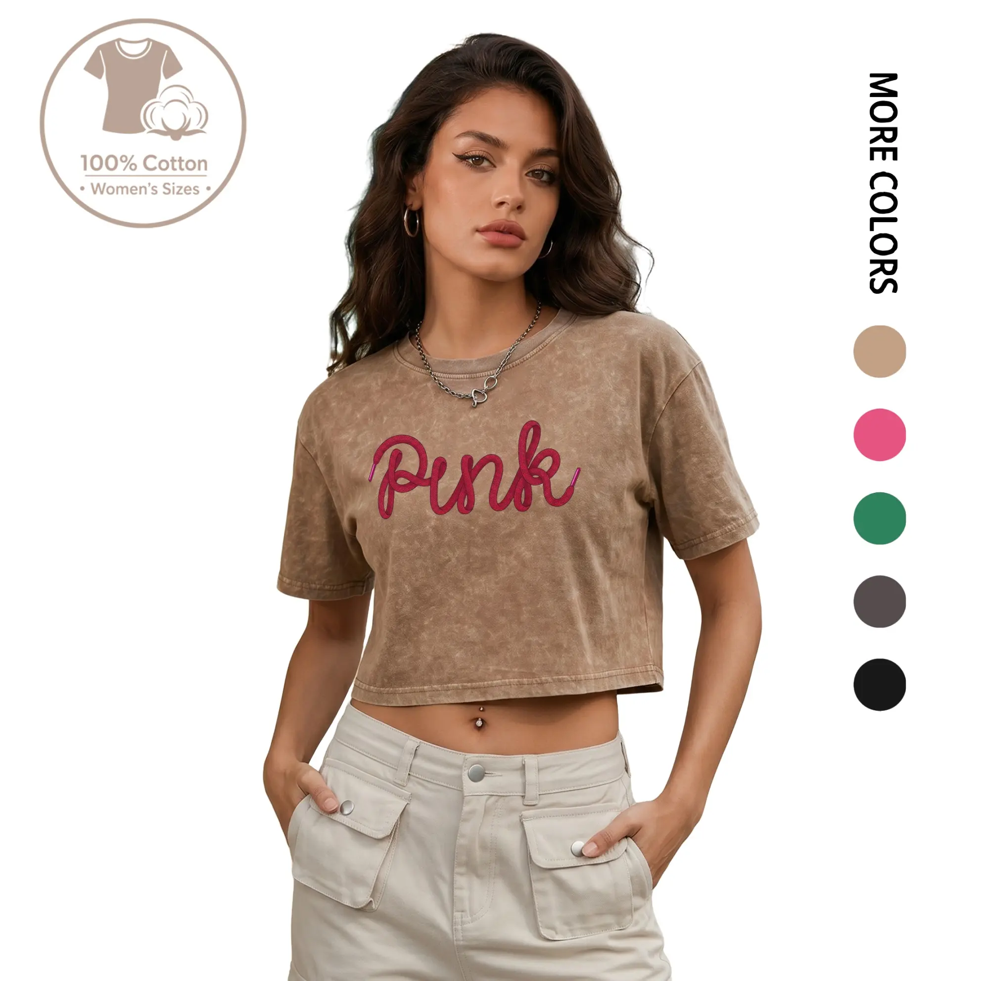Women’s 100% Cotton Artistic Letter Acid Wash Cropped T-Shirt, Vintage Garment Washed Cotton Crop Top, Soft Breathable Y2K Slim Fit Summer Streetwear Tee