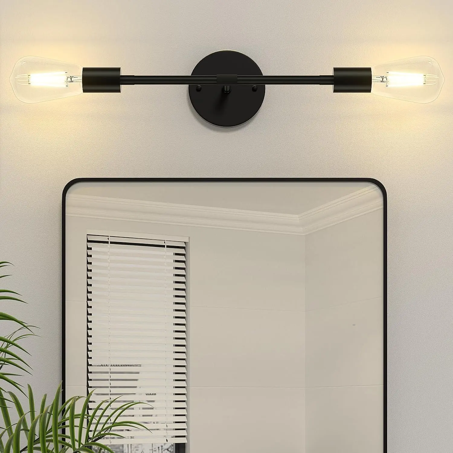 2-Light Black Bathroom Lighting Over Mirror, Modern Sconces Wall Light Fixtures, Indoor Semi Flush Mount Ceiling Light for Hallway Bedroom Kitchen (1 Pack)