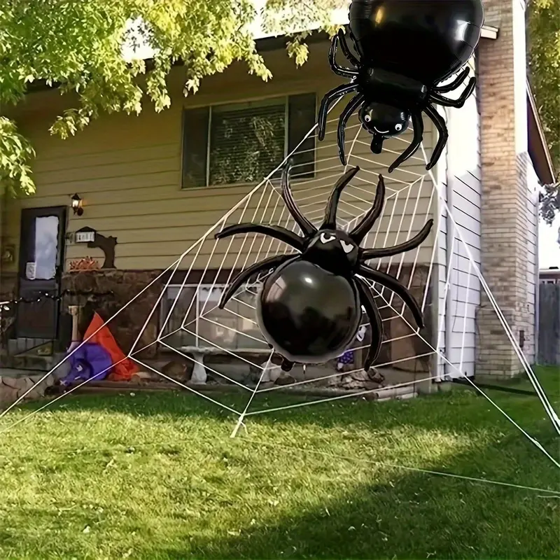 2 Pcs Halloween Black Spider Foil Balloon Set | 32 Inch Large Spider Balloons with Straw Tape for Halloween Party Decorations Supplies