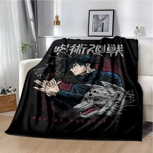 Anime Themed Flannel Blanket Super Soft Jujutsu Kaisen Cartoon Blanket Featuring Yuji Megumi Nobara Satoru Gojo Style Inspired Throw Lightweight Cozy Warm Blanket For Couch Bed Adult And Children Anime Fans Cozy Home Decor Bedding Set Duvet Pillow Bed She
