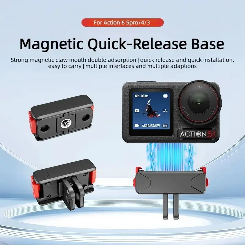 Aluminum Magnetic Quick-Release Adapter Base Mounting Bracket, Action Camera Holder for Dji Action6/5pro/4/3, 1/4 Thread Interface, Also for Osmo360 Nano
