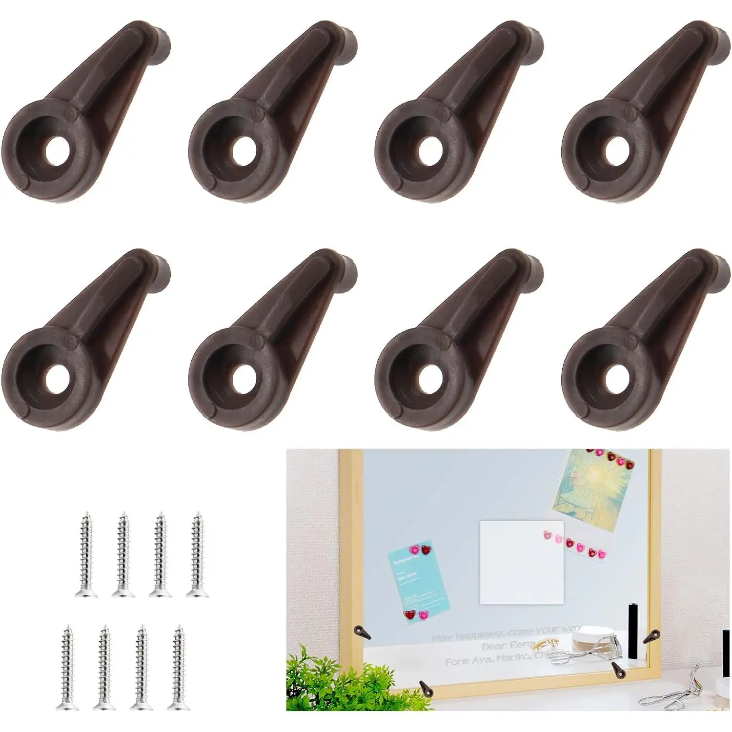 20 Pack Brown Plastic Glass Retainer Clips for Mirror Cabinet | Plastic Durable Material, Fits 4-5mm Thick Glass Mirror, Includes Mounting Screws, For Wardrobe Door
