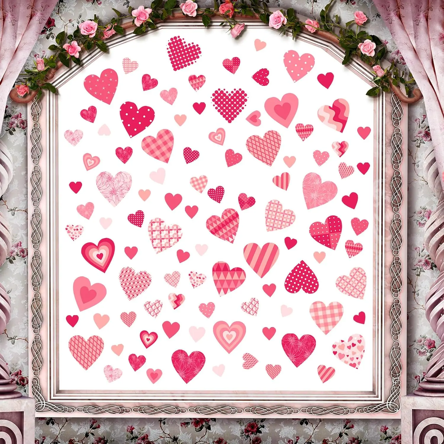 Valentine's Day Heart Window Clings Double-Sided Valentine Gonme Heart Window Stickers  Romantic Love Window Clings Stickers for Valentines Day Decoration Supplies