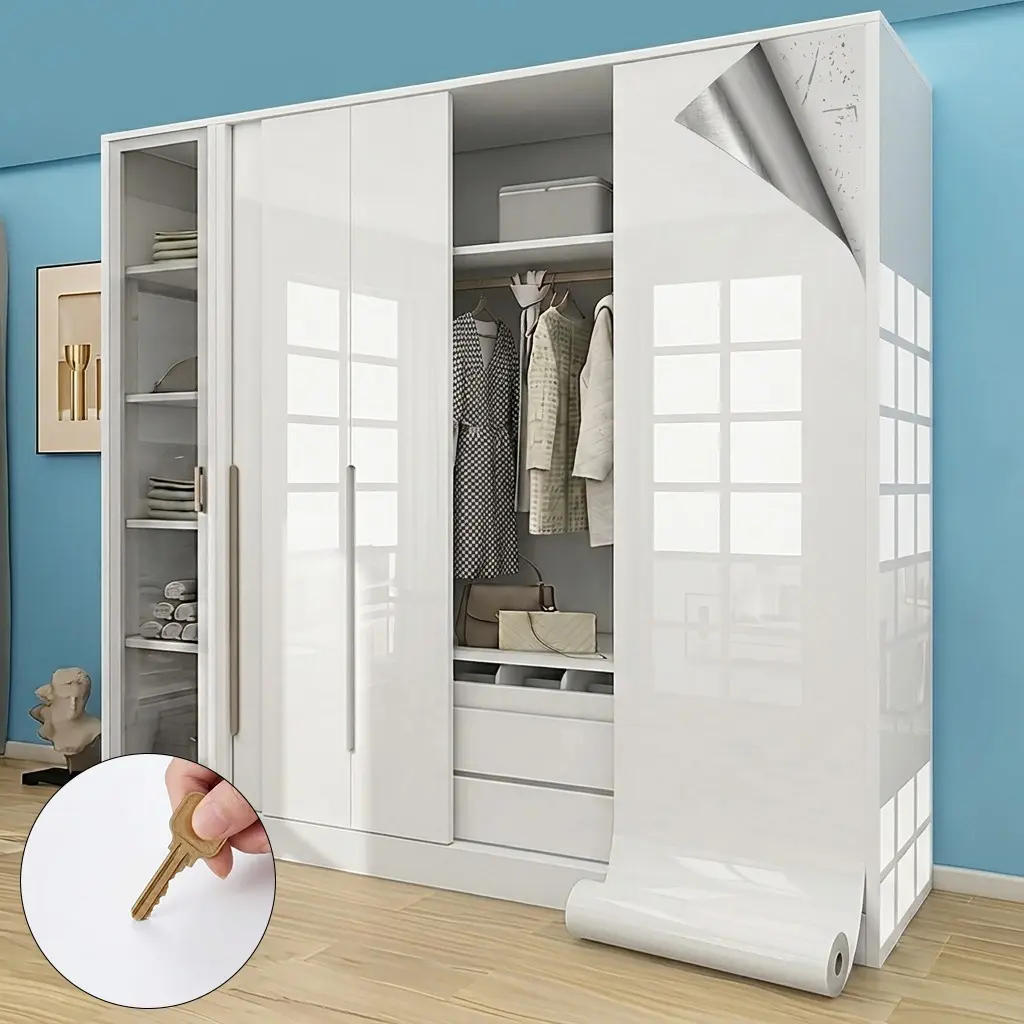 Waterproof Self-Adhesive Glossy Wallpaper, Durable and Easy to Cut, Ideal for Furniture Renovation and DIY Decoration, Multi-Purpose Surface Covering Solution