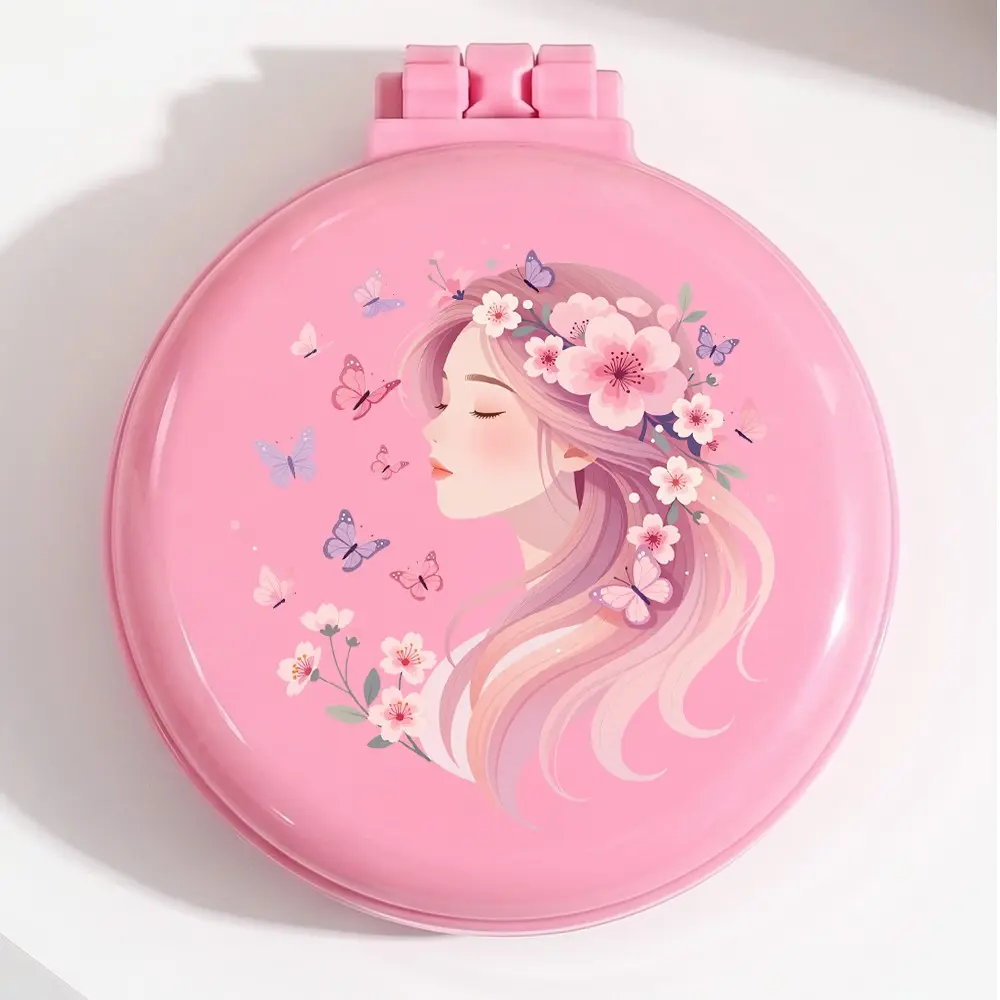 Foldable Travel Hair Comb, Cute Girl Cherry Blossom Design, Blue Colors, Portable Mini Air Cushion Comb, Pocket Size, Durable