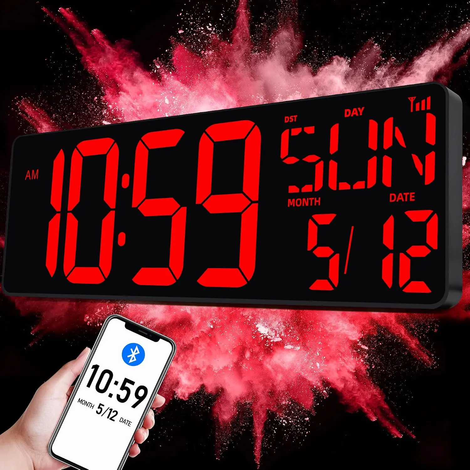 17.2''  Large LED Digital Wall Clock, Large Display Date and Temperature,Count Up/Down Timer Clock with Remote Control, Adjustable Brightness  Clock for , Office, Gym,