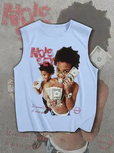 American Retro Hip-Hop Vest, Money and Child Print, Sleeveless Casual Top, Unisex, Breathable, Summer Fashion, Multiple Colors Available