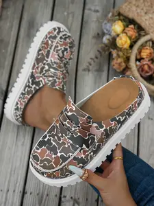 Summer New Camouflage Leopard Print Slip-On Canvas Shoes, Unisex Casual Half Sandals, Comfortable and Stylish Footwear for Men and Women