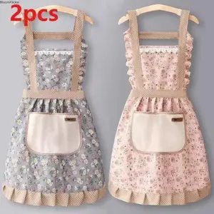 2 Piece Floral Princess Cute Apron Set with Pockets, Adjustable H-Strap Design, Includes Handbag, Ideal for Kitchen Baking, Cooking, Restaurant Use Aprons with Pockets