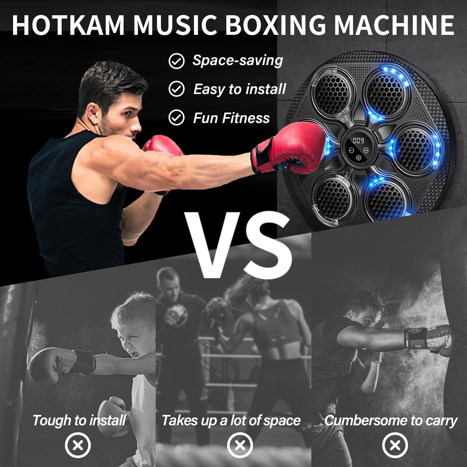 [Deals for You Days]HOTKAM Music Boxing Machine with Boxing Gloves, Wall Mounted Smart Bluetooth Music Boxing Trainer, Indoor Electronic Boxing Target for Adults and Kids, Fitness Punching Equipment for Home Workouts, Black S1 musicboxingmachine