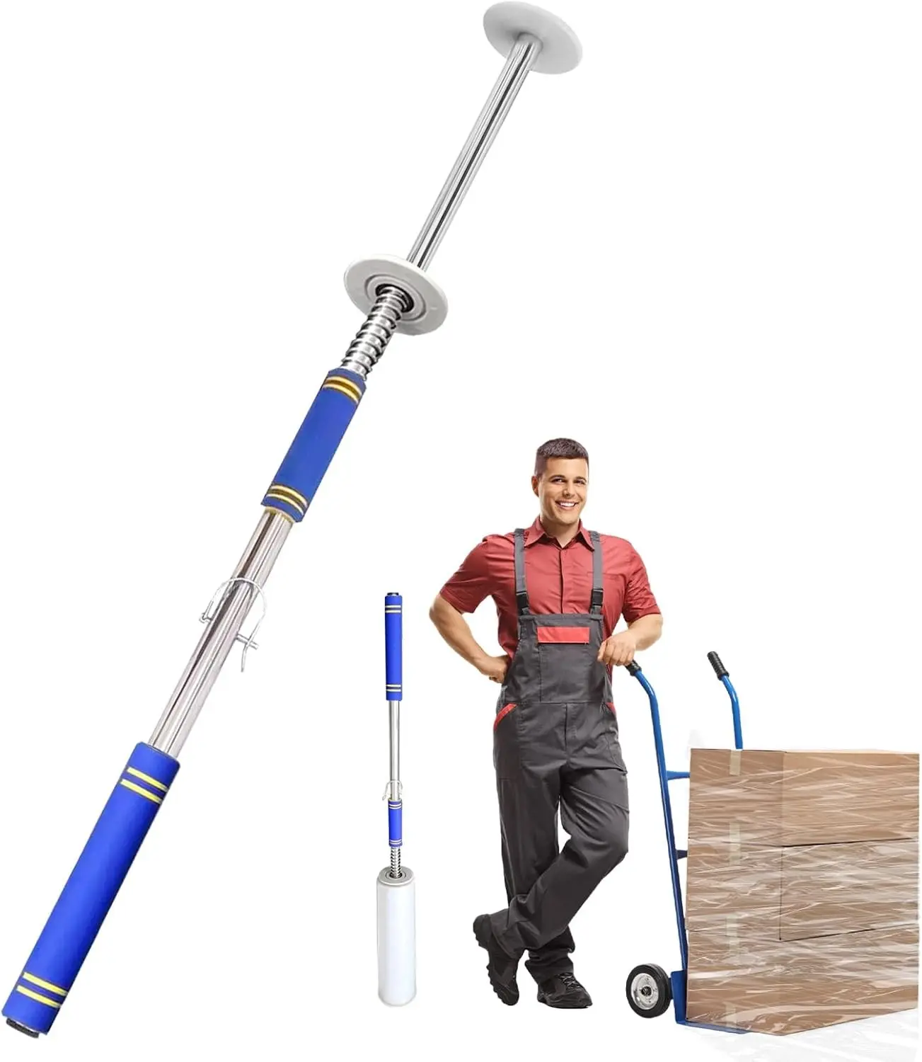 Long Handle Pallet Stretch Wrap Dispenser, Stretch Film Packing Machine, Stretch Film Dispenser Pole Holder, for Film Width 12-20 inch, Rolls 1.5" to 3" Diameter Cores Pallet Wrap (48in)