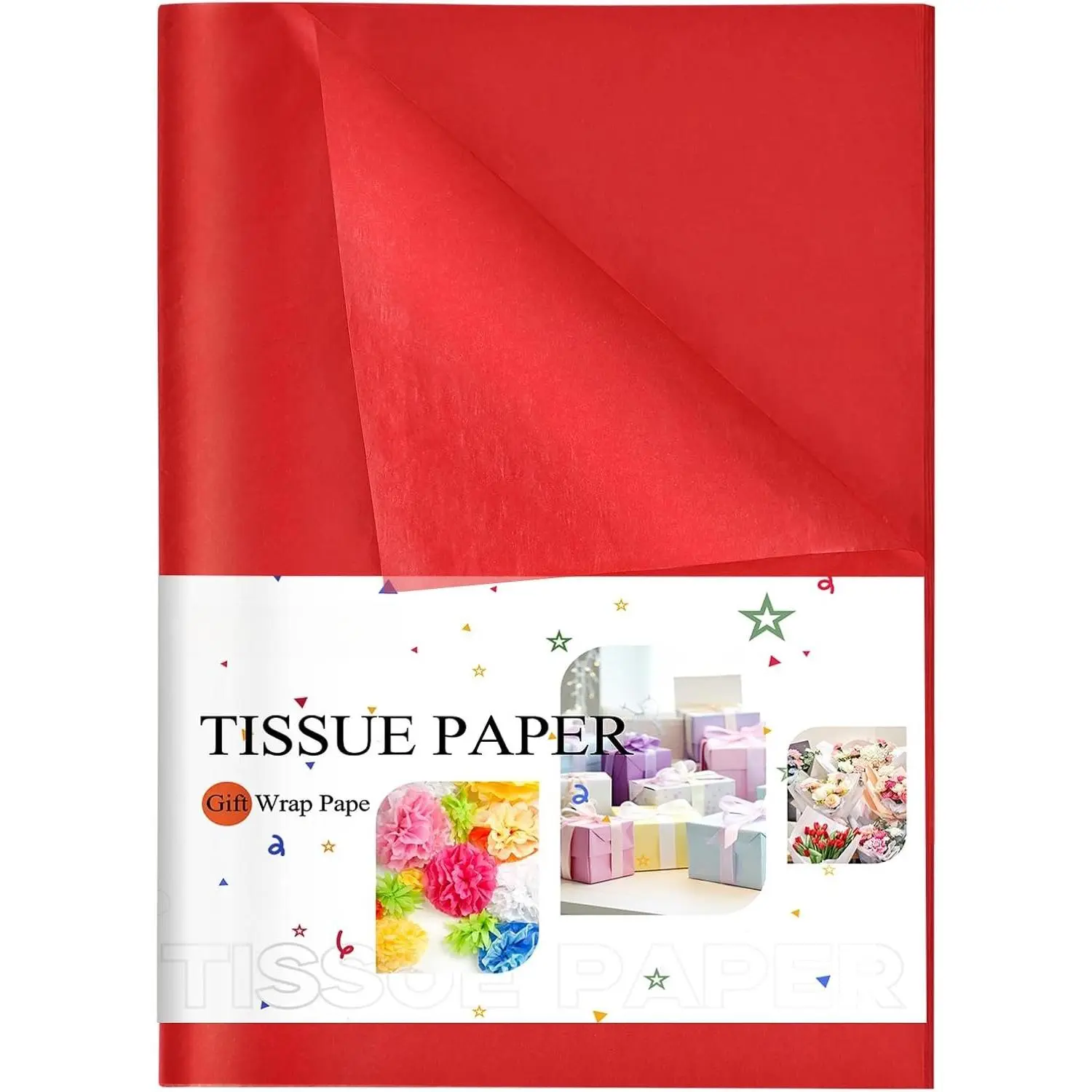 Christmas Tissue Paper Bulk Pack - 90 Sheets, 20x14in Large Size, Modern Easy Folding Red & Multicolor Tissue Paper for Gift Bags Packaging, Christmas Party Decor, Wrapping