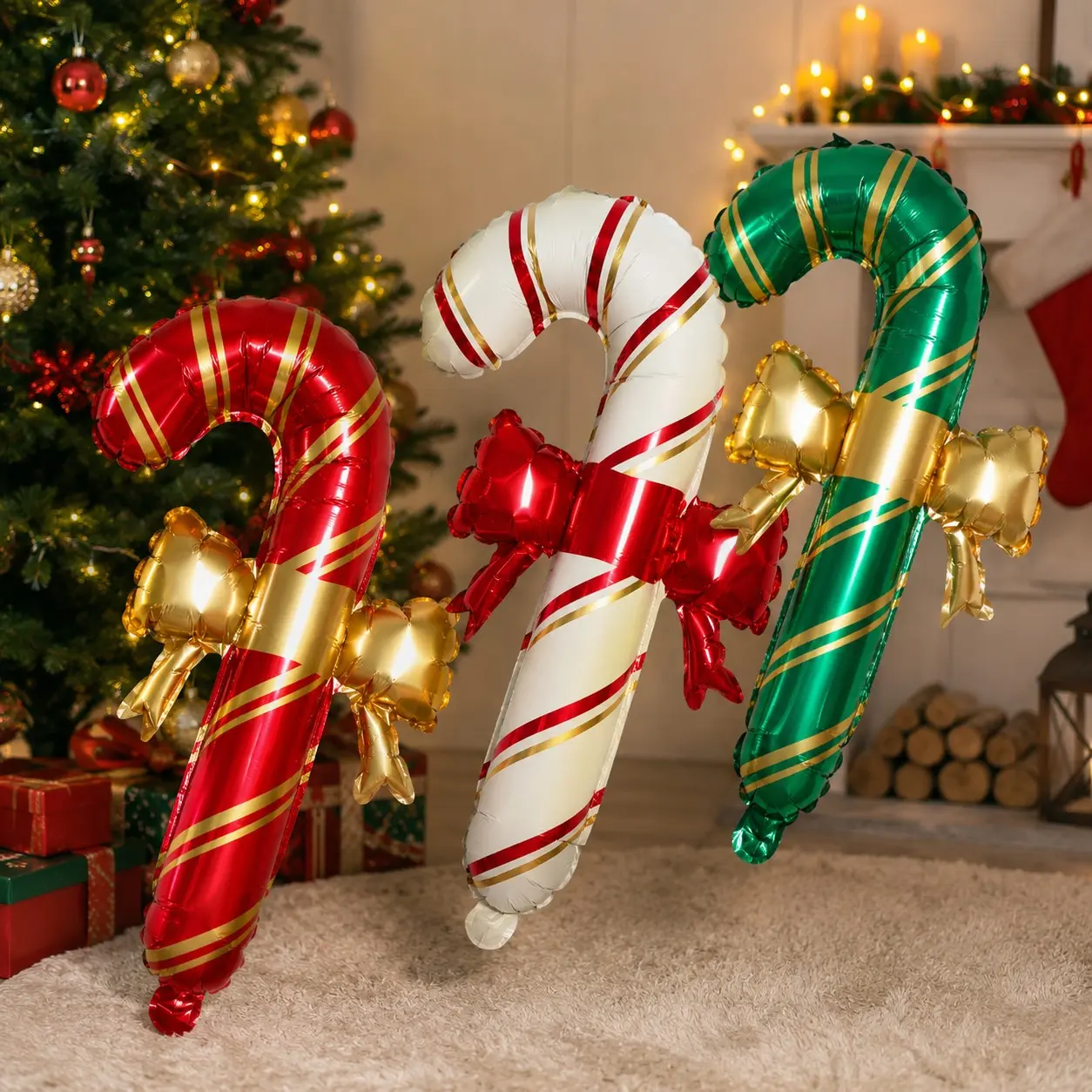 9/18pcs Christmas Candy Cane Foil Balloons Set – Red, White & Green Striped Holiday Balloons for Christmas Party, New Year & Holiday Decor，Christmas decoration