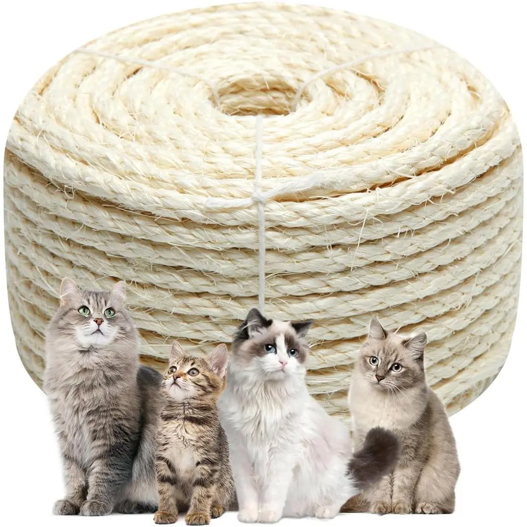 White Sisal Rope 1/4 Inch by 32- for    Tree Tower  Repair and Replace, DIY  Twine Rope for Kittens Shelves Furniture Window Bed Perch House Climbing, 6mm by 10m