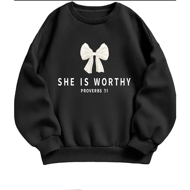 Women's Oversized Fit Hoodies & Sweatshirts - Cute Preppy Letter Print, Casual Basic, Heavy Cotton, Crewneck Long Sleeve Pullover Tops for Teen Girls