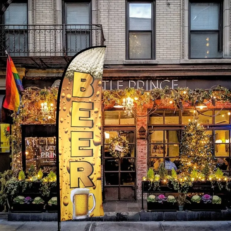 1pc Beer Feather Flag Banner, 11 Ft Advertising Swooper Flag, Outdoor Business and Events Promotion, Windless Full Sleeve Banner