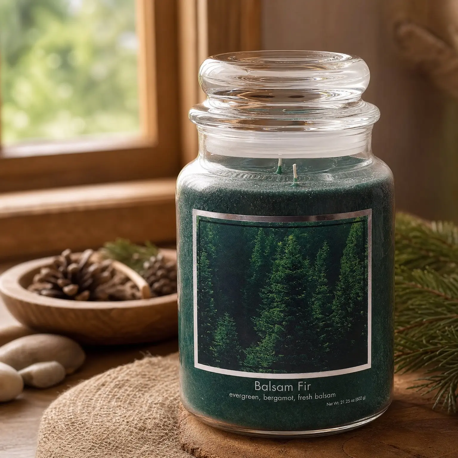 Balsam Fir Large Apothecary Jar Scented Candle, 21.25 oz, GreenGift