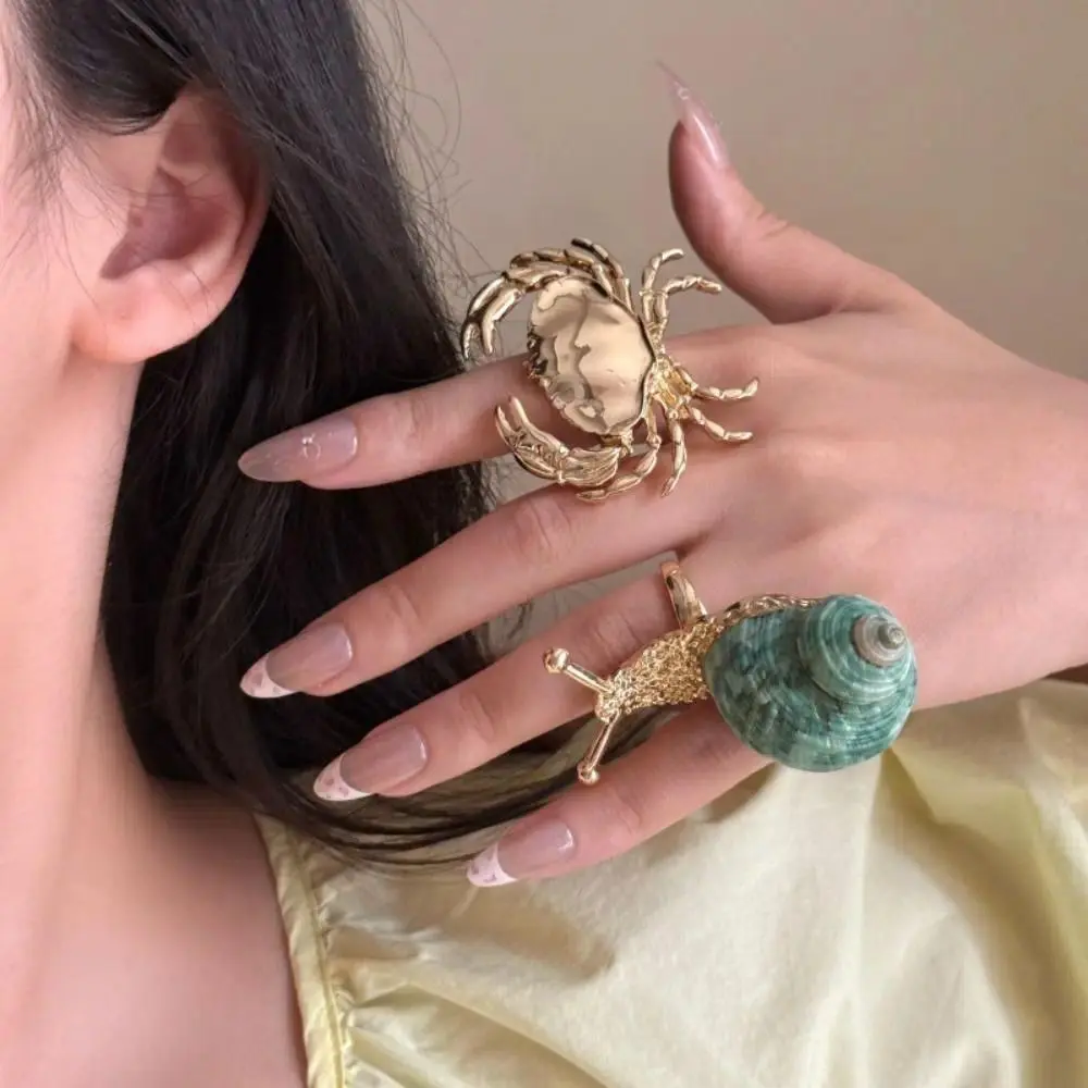 Natural Shell Snail Ring Jewelry Accessories Exaggerated Ocean Animal Ring Big Crab Korean Style Bohemia Finger Ring Friend