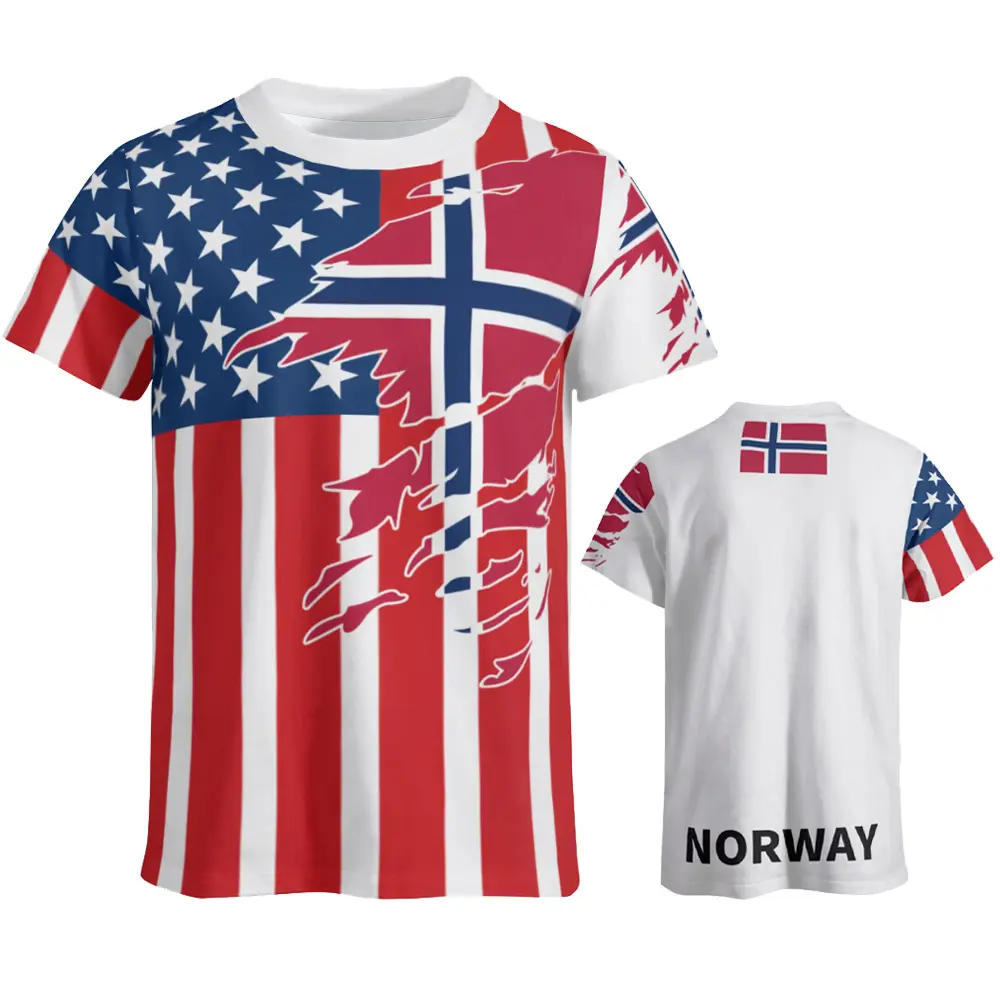 Unisex Country Flags Soccer Jersey, Norway & USA Split Print Polyester Athletic Top, Football Sportswear, Football Jersey, Sports Clothing, Soccer Fashion, Crew Neck, Athletic Tops, Short Sleeve Tops