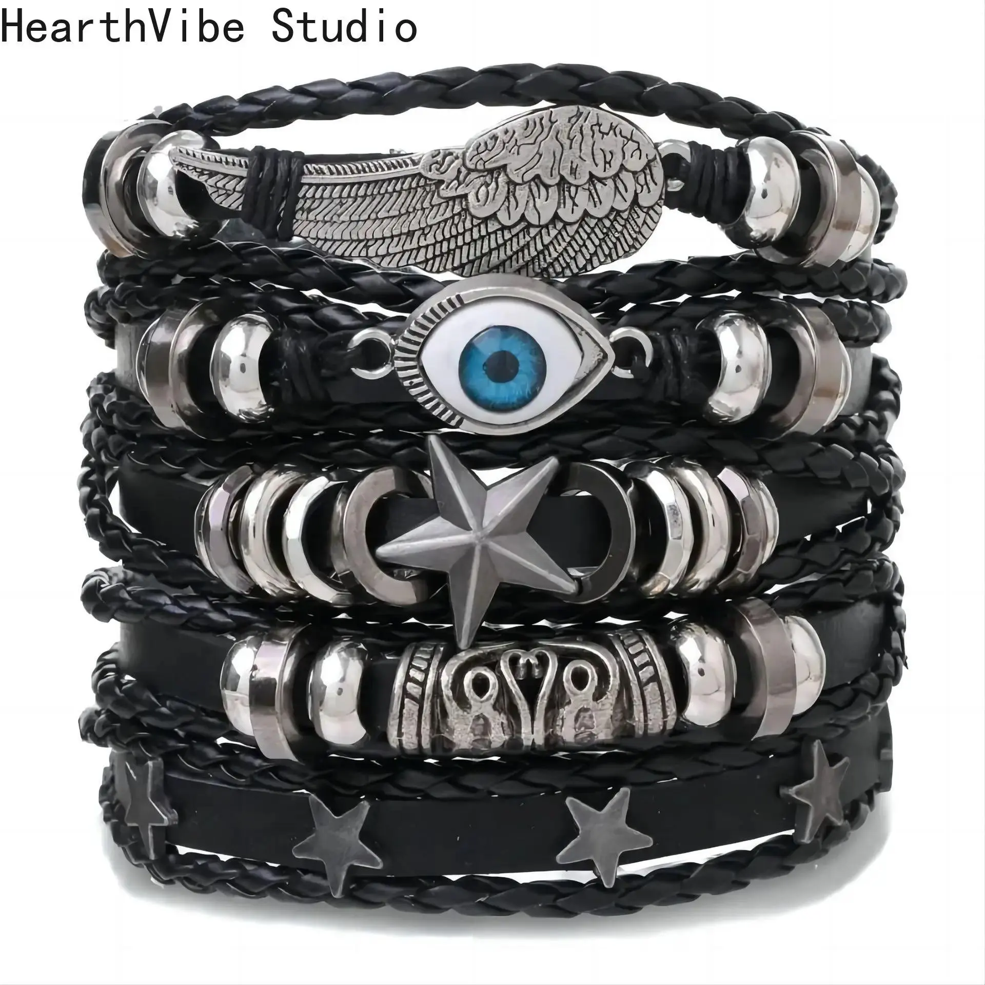 Unisex Chic Elegant Sporty Leather Braided Boho Style Wristband - Hand-Woven Multi-Layer Strap, Engraved Eyes Exquisite Bracelet, Sports & Outdoor Jewelry, Men's Accessory, Boho Style Bracelet, Leather Braided Bracelet